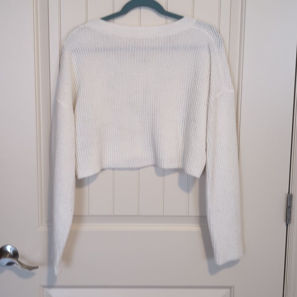 White Cropped Knit Sweater - Picture 5 of 7